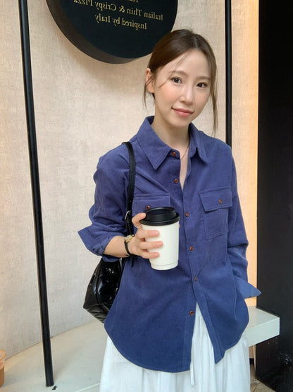 // 霧面感燈芯絨雙口袋SH