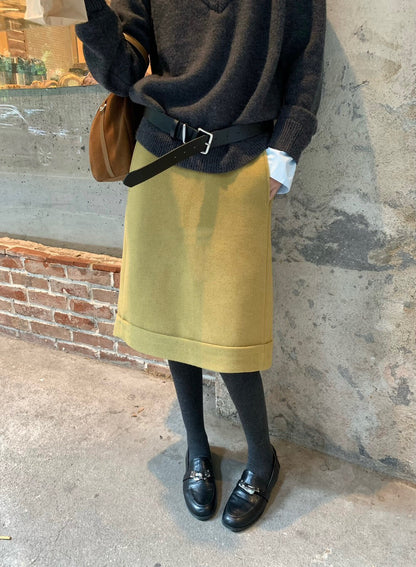 // 氣質微A五分毛呢裙(連腰帶)