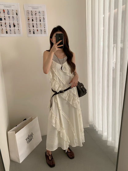 // 荷葉邊自帶皺感吊帶OPS