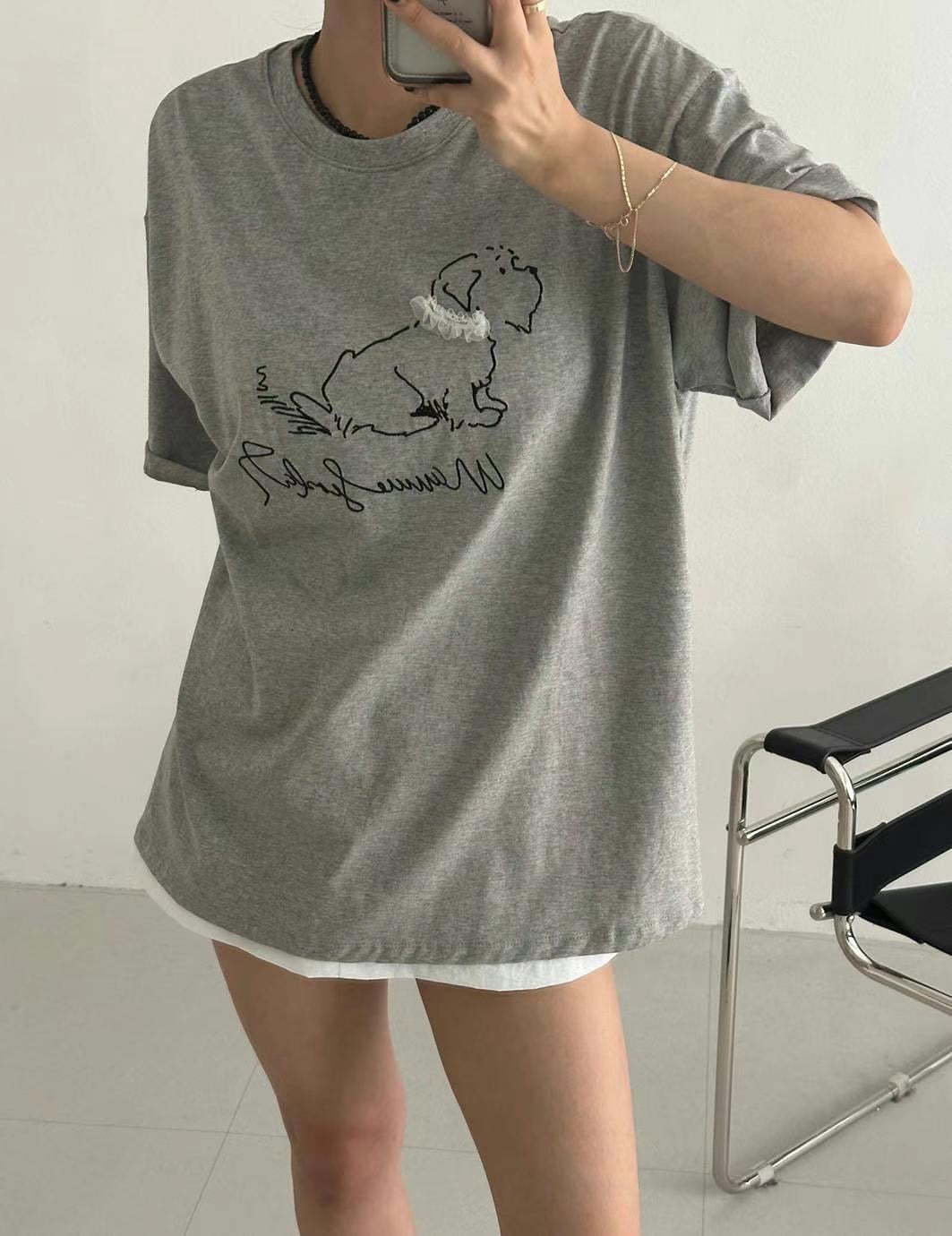 // 超可愛立體lace圍巾小狗TEE