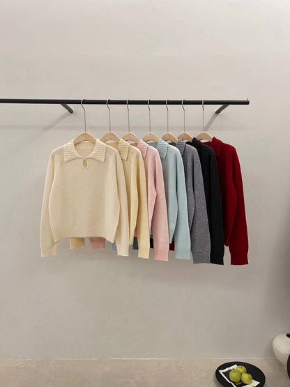 // 100%綿羊毛小鈕扣鏤空翻領NT