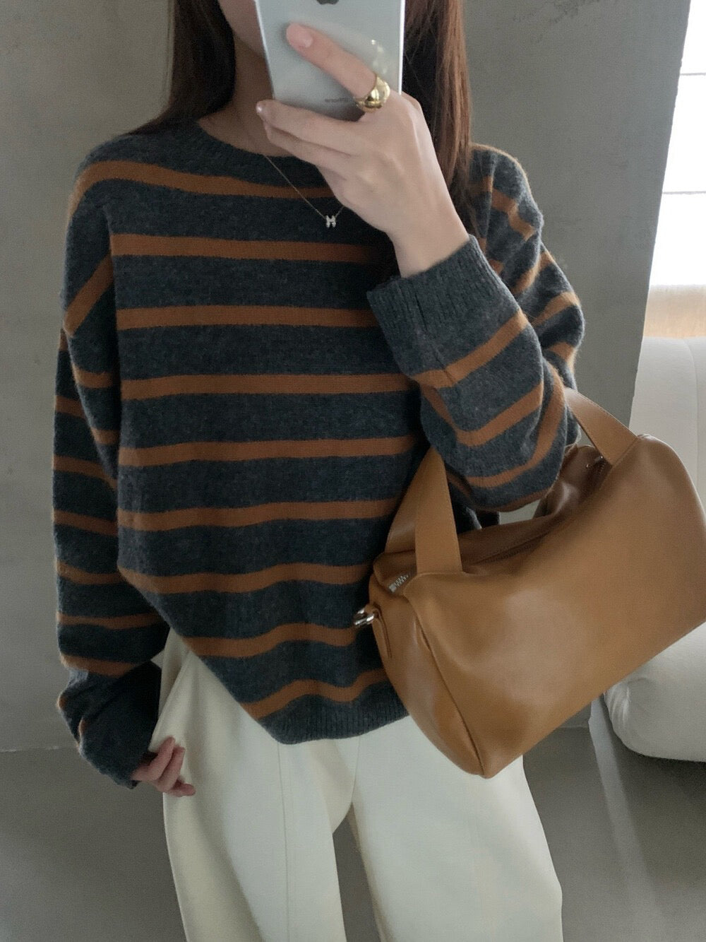 // 35%wool可分拆帽子間條毛衣