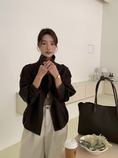 // 經典雙排扣短款外套(連絲巾)