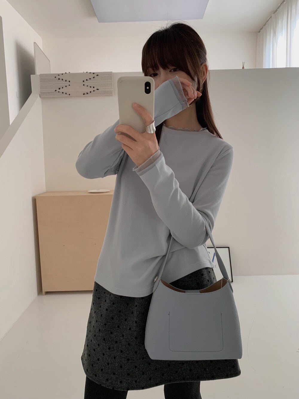 // 5%羊毛拼lace邊超舒服彈性打底上衣