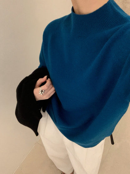 // 100%綿羊毛無縫一體小立領針織上衣