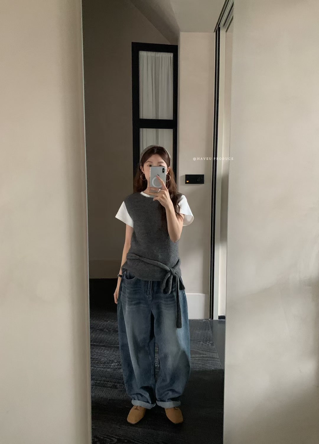 // 絲光羊毛親膚可前後綁帶背心