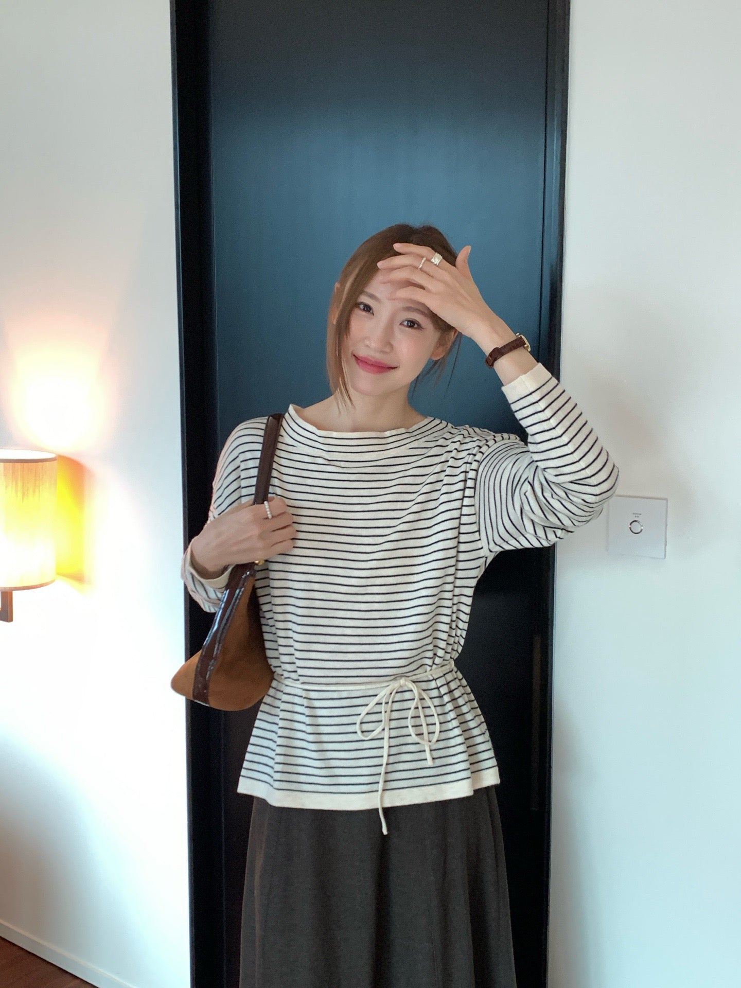 // 三種穿法8%wool親膚間條綁腰NT