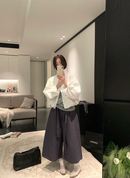 🫖 極簡風大翻領束腳短款外套