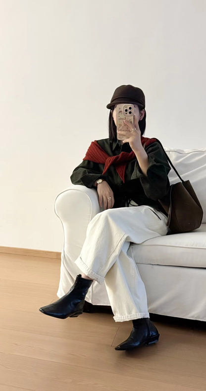 // 真皮中線小方頭短boot