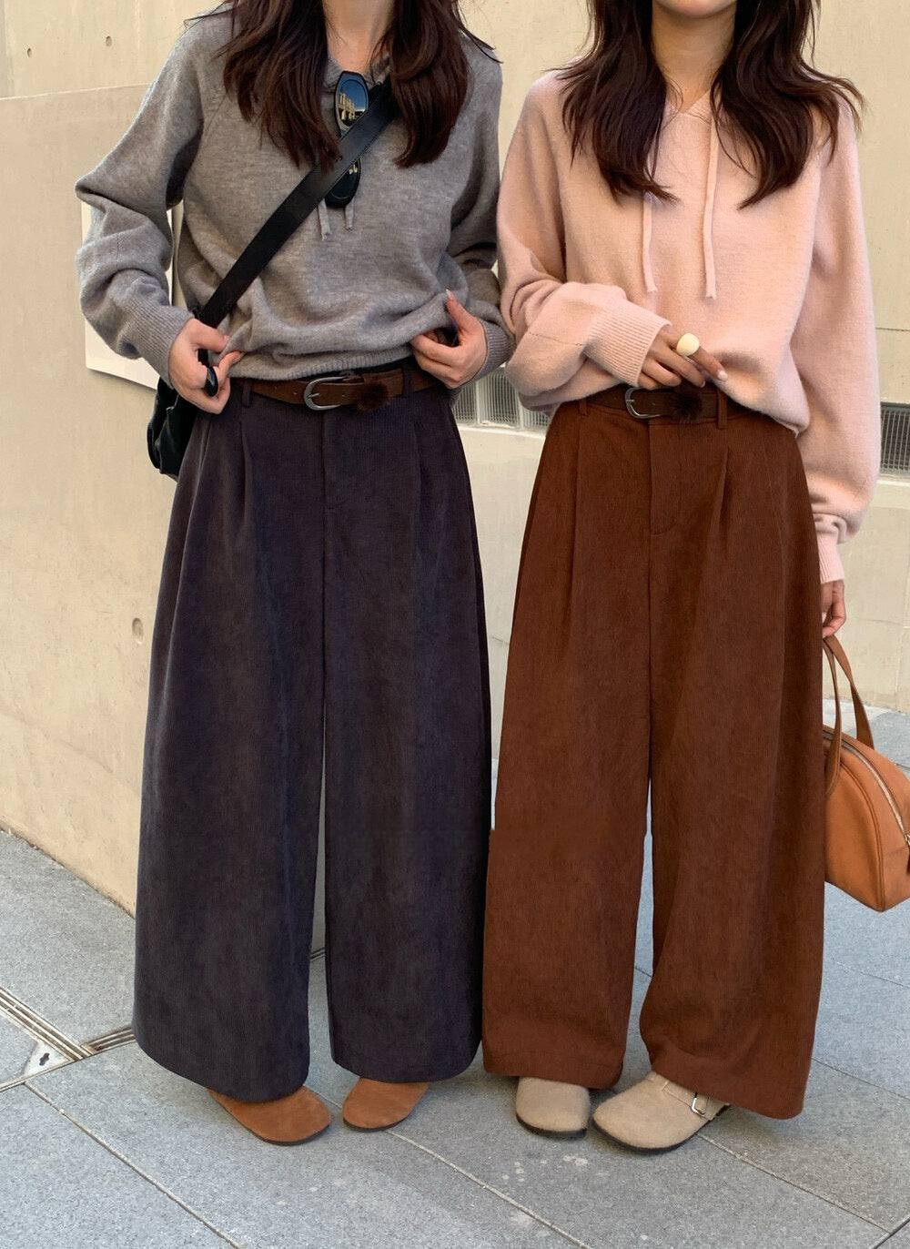 // 梨型身材必入壓褶加絨燈芯絨褲(連腰帶)