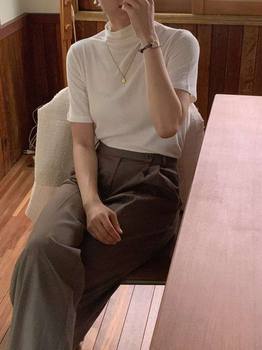 // 超舒服angora wool小半領短袖TEE