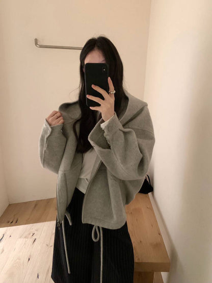 // 100%羊毛低飽和度色調連帽超帥版型手工外套