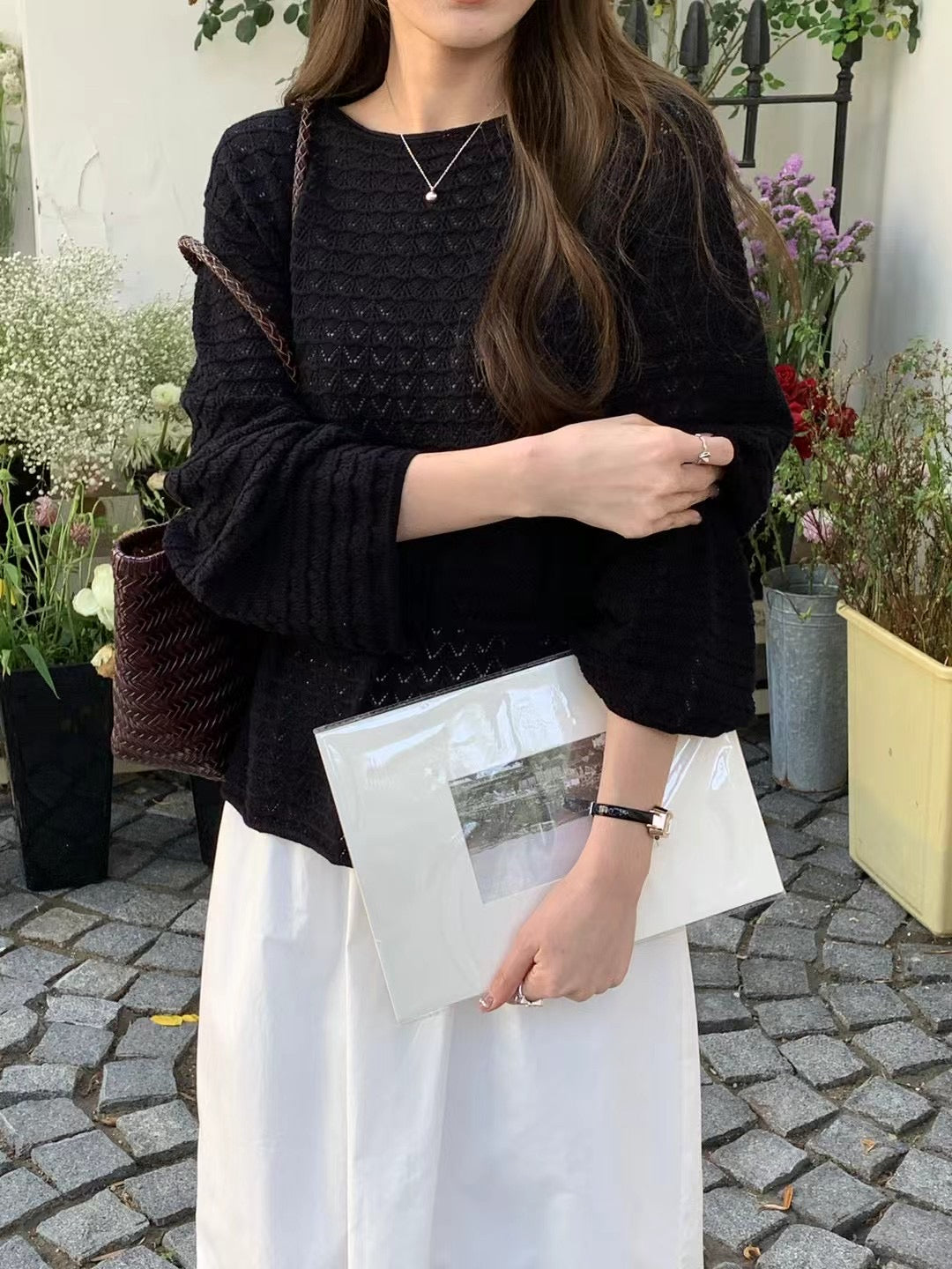 // 美美鈎花織紋連綁帶線衫