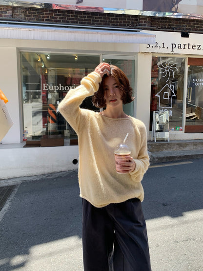 // 超美色系慵懶落肩針織上衣