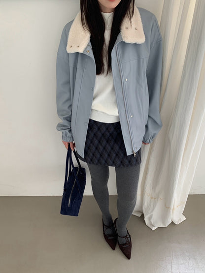 // 甜酷風毛毛領夾棉皮外套