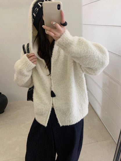 // 超軟糯圈圈羊毛連帽拉鍊CD