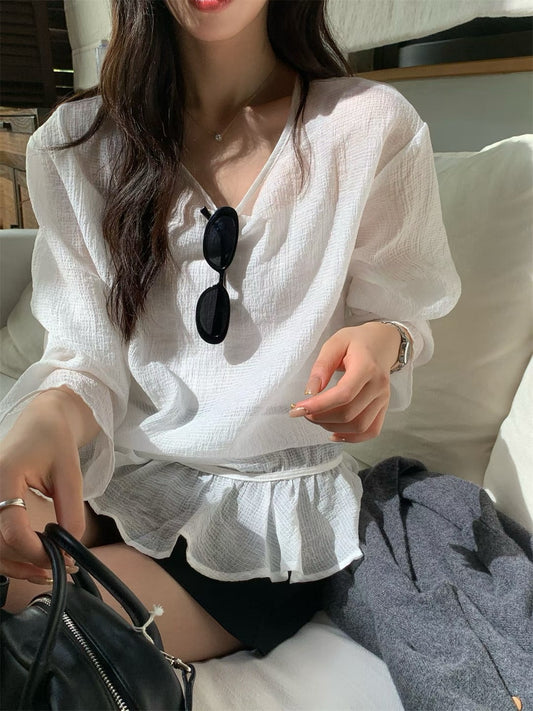 // 透感連綁繩腰麻紡BL