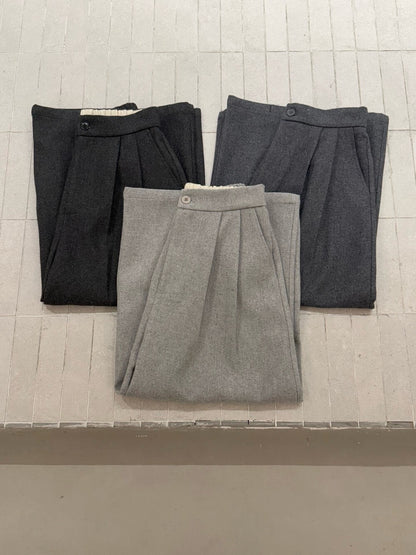 // 10%wool帥氣八分壓褶毛呢褲