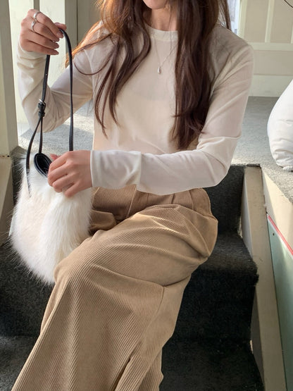 // 壓褶寬鬆燈芯絨褲(連腰包腰帶)