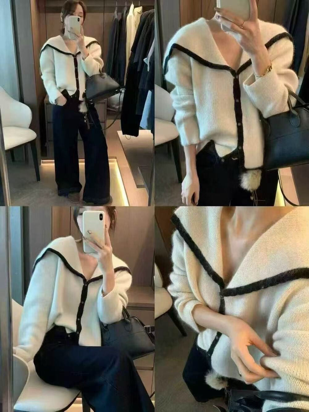 // 40%兔毛+20%綿羊毛撞色邊大翻領CD