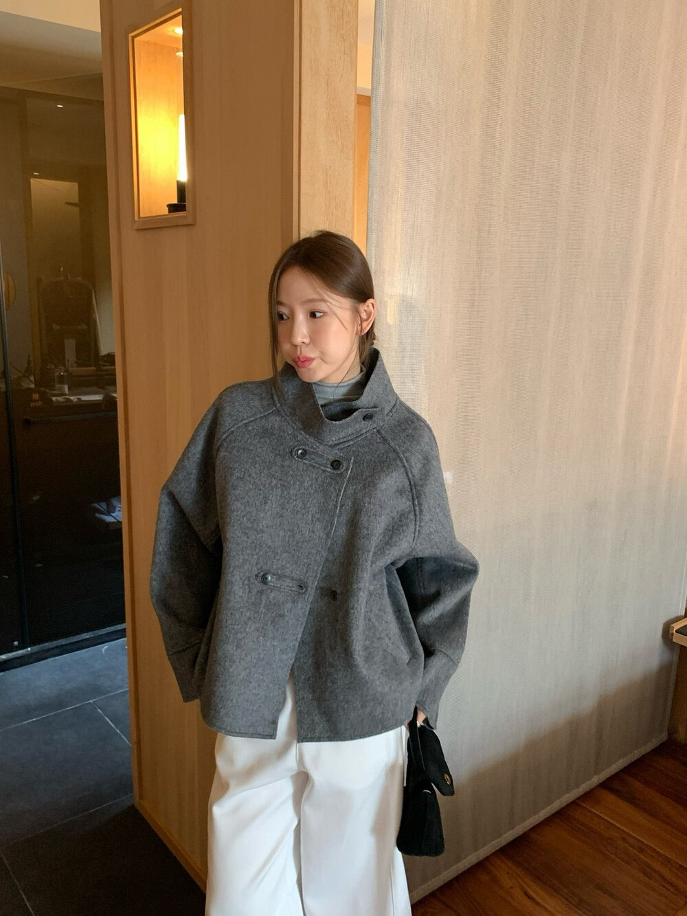 // 雙面毛呢可立領中短外套