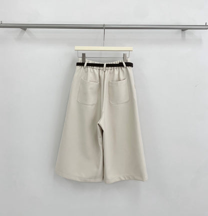 // 帥氣八分毛呢料加絨褲(連小腰包+腰帶)