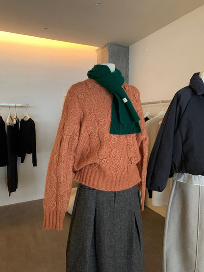 // 絕美蝴蝶結織紋麻花毛衣