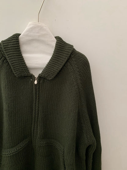 // 大口袋翻領粗棒織拉鍊CD