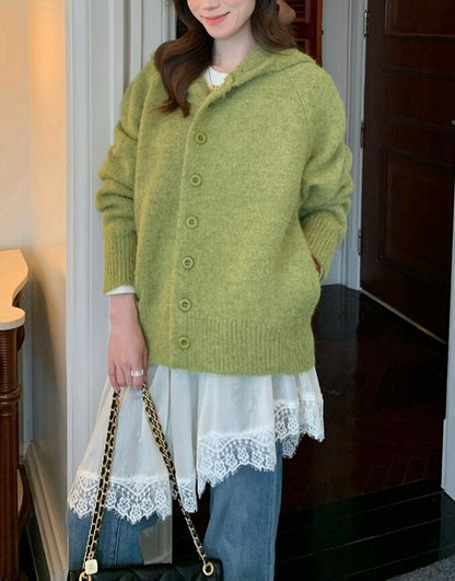 // 軟糯感連帽6色排扣毛衣