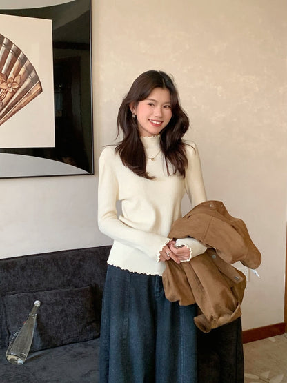 // 人手一件卷卷邊半領針織NT