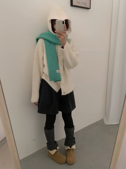 // 超柔軟圈圈絨連帽花邊外套