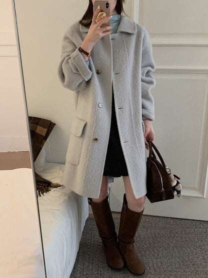 // 10%alpaca+80%wool口袋翻領長長外套