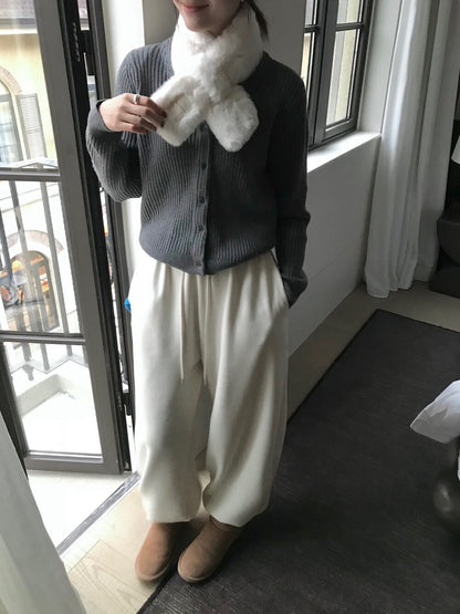 // 溫柔色系經典粗坑紋V領CD