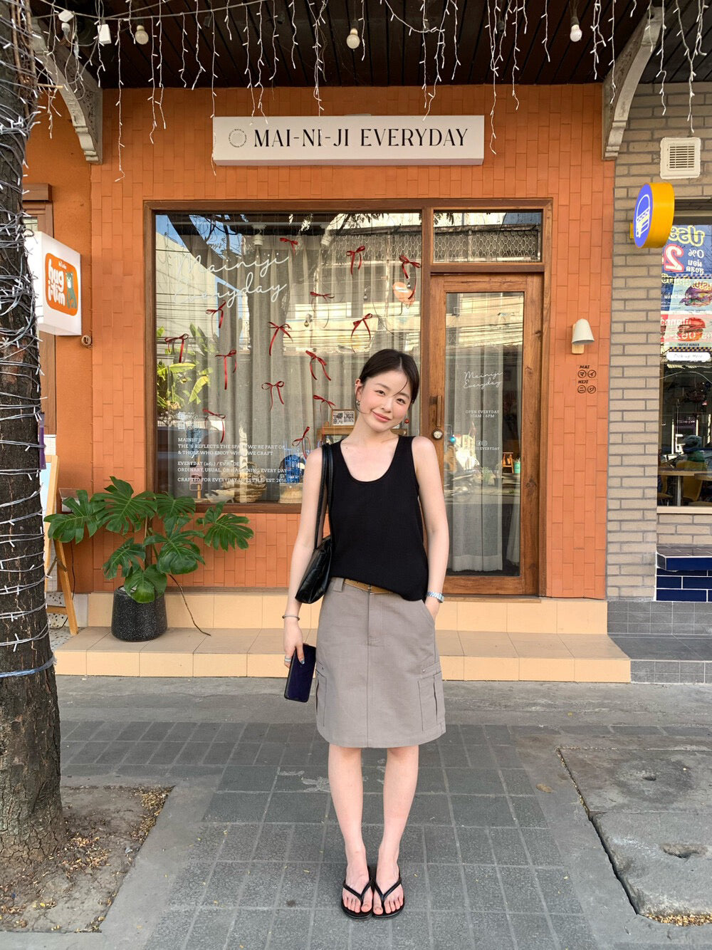📻 肌理棉口袋工裝短裙(連腰帶)