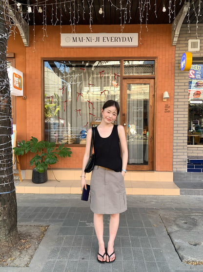 📻 肌理棉口袋工裝短裙(連腰帶)