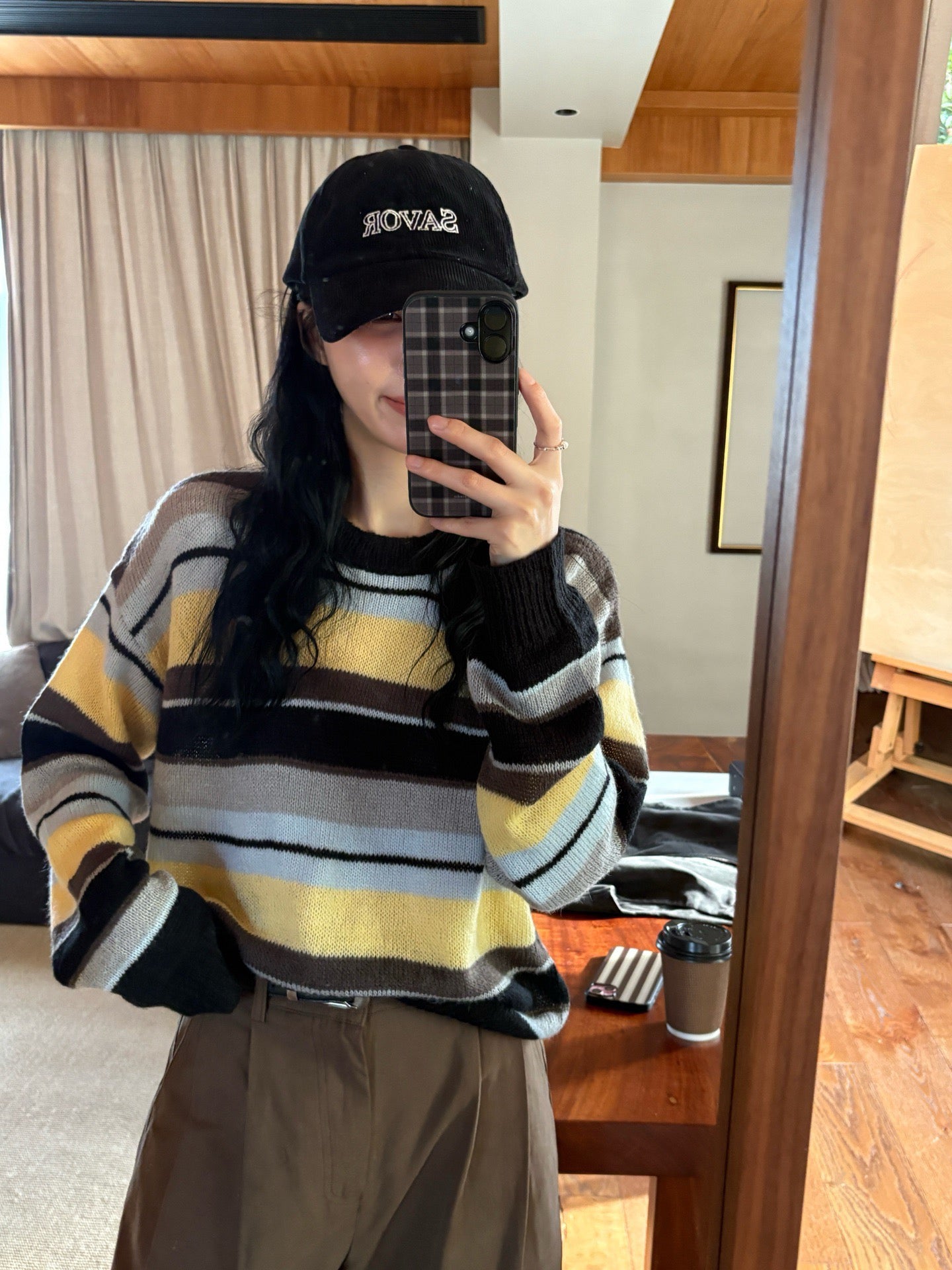 // 復古感撞色間條圓領10%羊毛NT