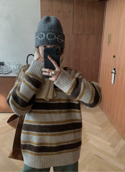 // 10%羊毛復古配色間條毛衣
