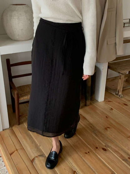 // 雙層lace後開叉連腰繩SK