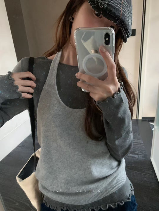 // 造型感全羊毛軟軟掛頸小背心
