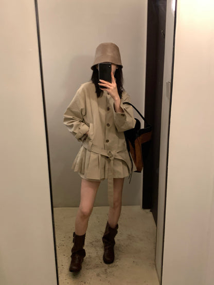// 設計感百褶腳可立領trench coat