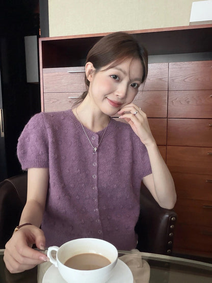 C39 / 肌理感立體點點微泡泡袖短袖針織外套