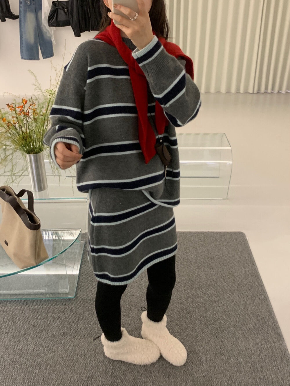 // 慵懶免配搭毛衣+短裙套裝