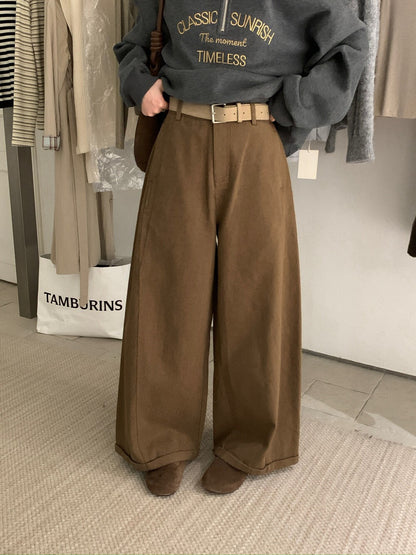 // 大熱鬆弛感加絨彎刀褲(連腰帶)