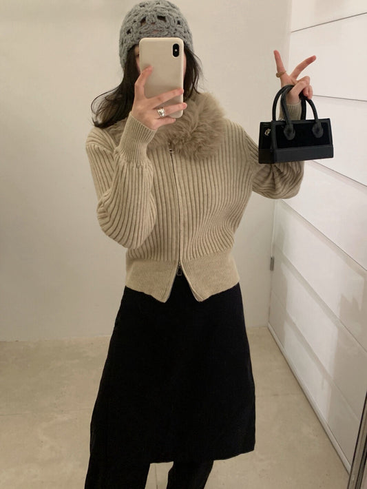 // 復古感毛毛領拉鍊CD