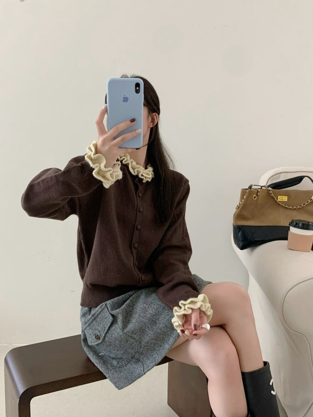 // 超美撞色花邊領+袖口CD