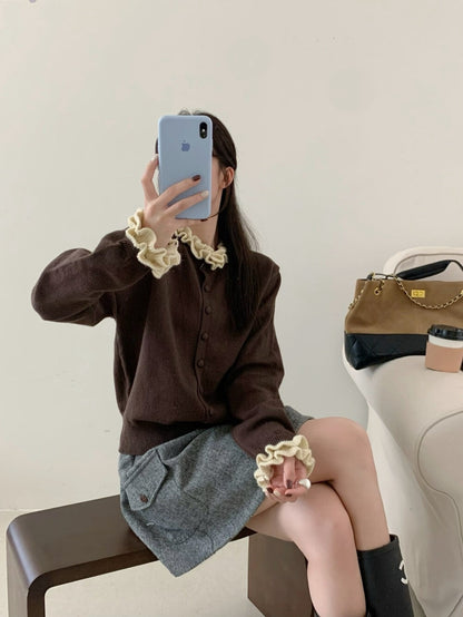 // 超美撞色花邊領+袖口CD