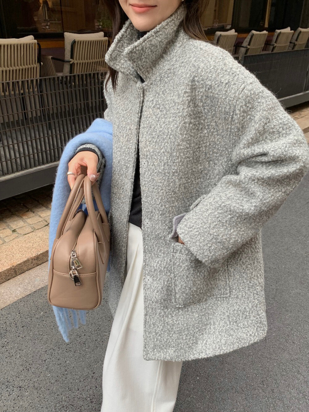 // 70%羊毛簡約翻領中長外套