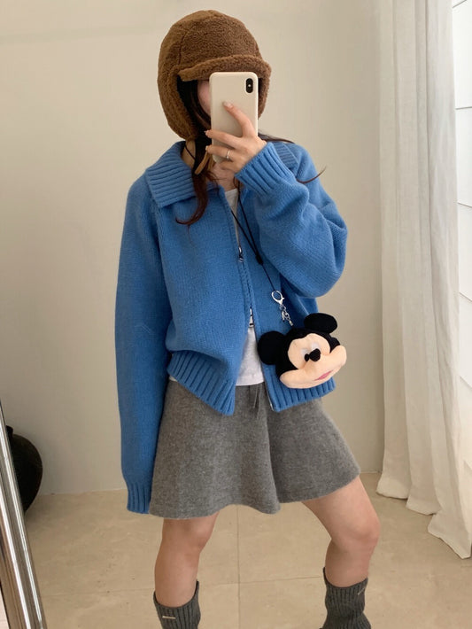 // 直坑紋大翻領上下拉鍊落肩CD