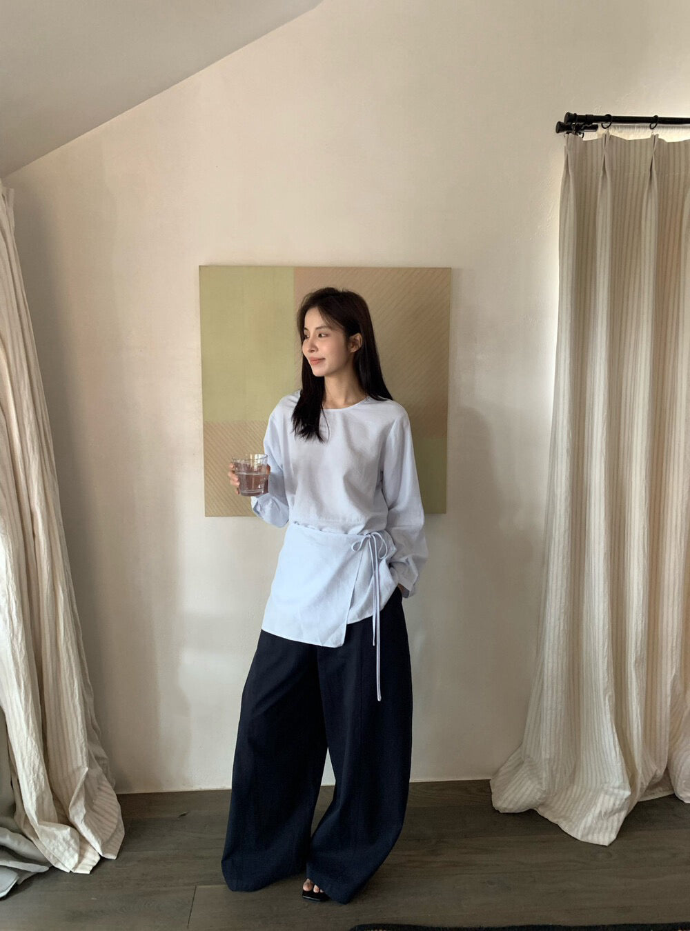 // 高質lyocell麻設計師感綁腰BL