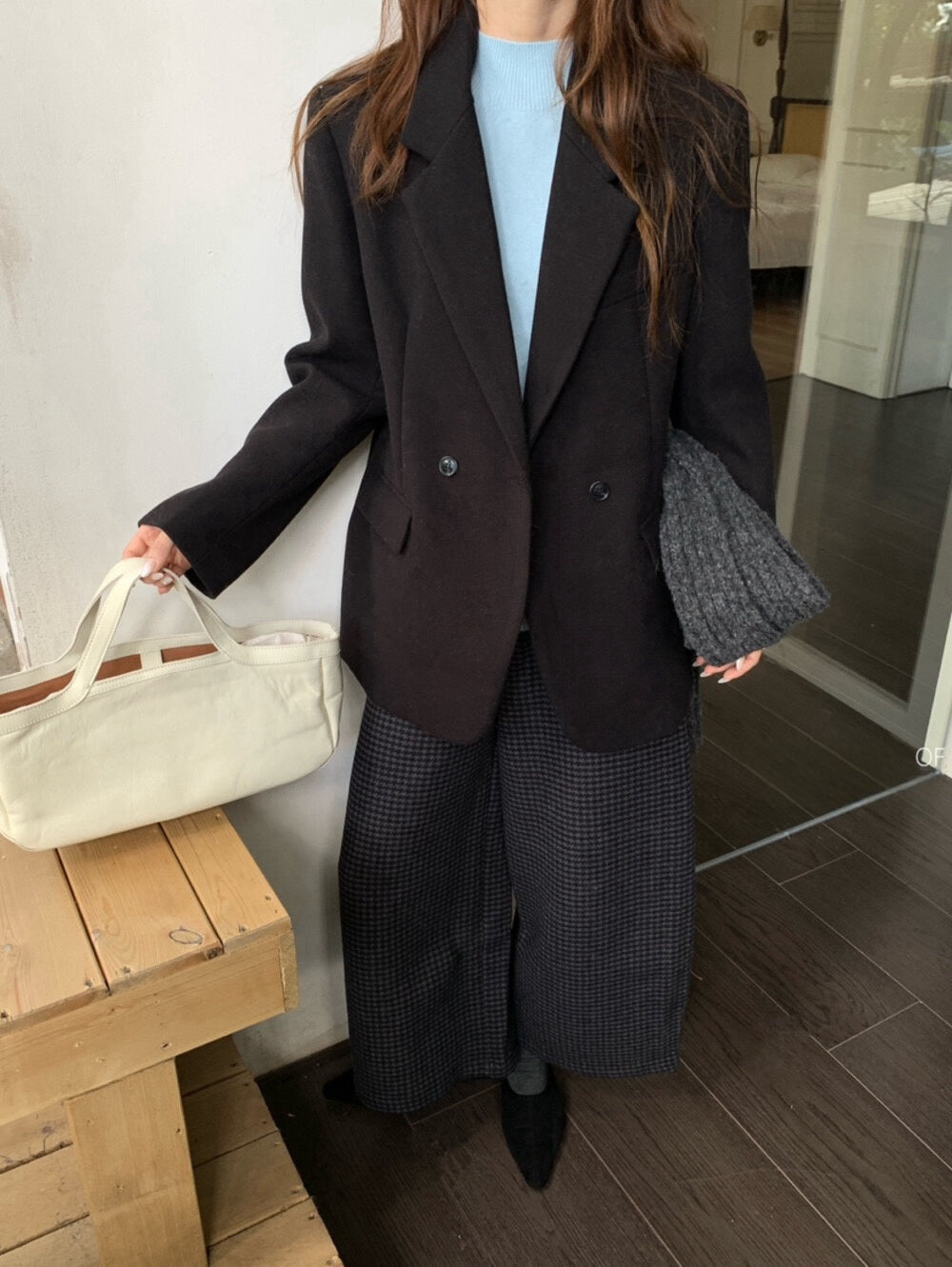 // 10%wool經典雙排扣毛呢西裝外套